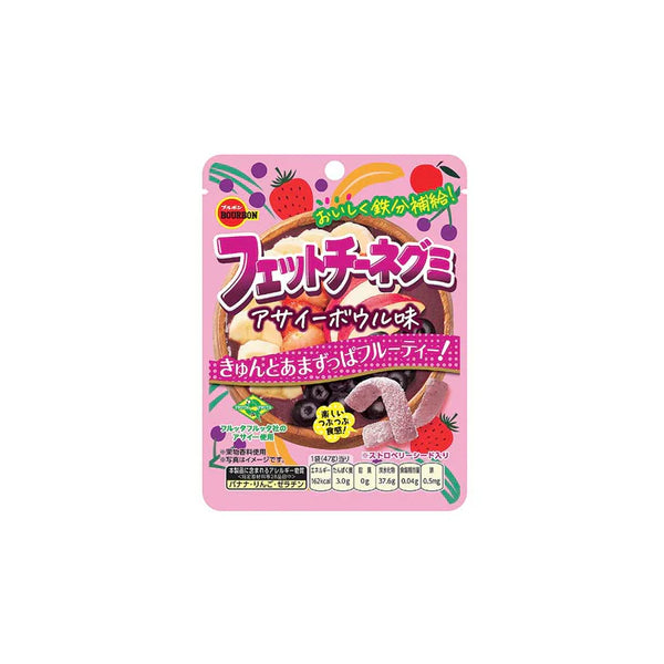 Sachet de lanières de bonbons gélifiés japonais Bourbon Fettuccine Gummy saveur açaï bowl aux fruits