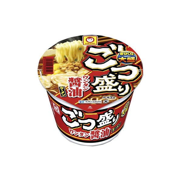 Grand bol de nouilles instantanées japonaises Toyo Suisan Gotsumori Cup Ramen saveur Shoyu avec wontons.