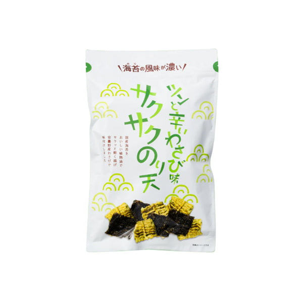 Sachet de snacks d'algues frites japonaises Nori-Ten saveur Wasabi Marouka.
