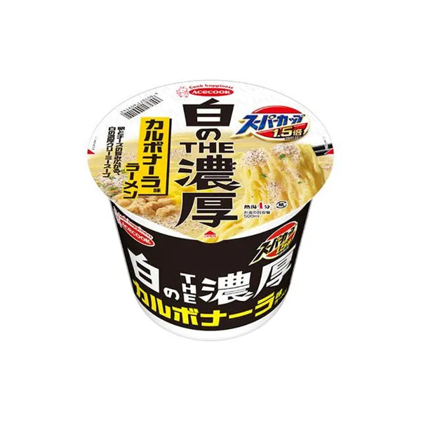 Bol de nouilles instantanées japonaises Ace Cook Super Cup saveur Carbonara crémeuse.