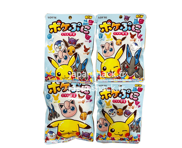 Bonbons Pokémon Poke-Puni en forme de Pikachu et autres personnages – Saveurs raisin, citron, limonade et cola – 80g