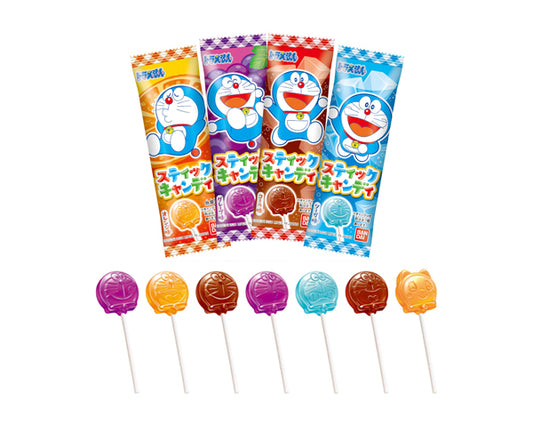 Sucettes japonaises Doraemon x4 avec saveurs fruitées et designs kawaii