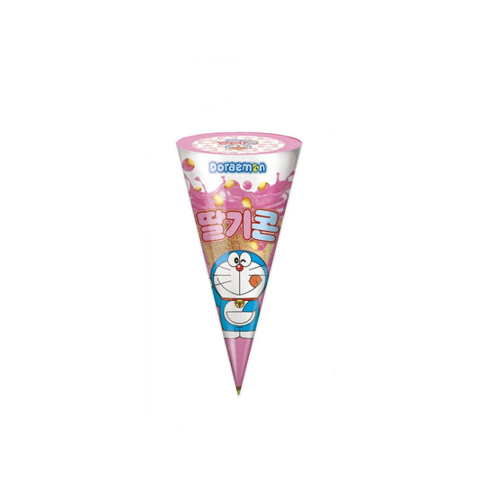 Sachet individuel de biscuits soufflés coréens croustillants Namu Doraemon Choco Corn goût fraise.