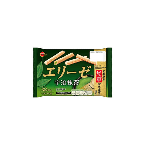 Gaufrettes fines et légères japonaises Bourbon Elise fourrées à la crème de thé vert matcha d'Uji.