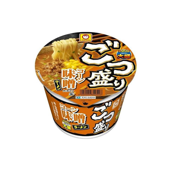 Grand bol de nouilles instantanées japonaises Toyo Suisan Gotsumori Cup Corn Miso Ramen avec des grains de maïs et de la viande assaisonnée