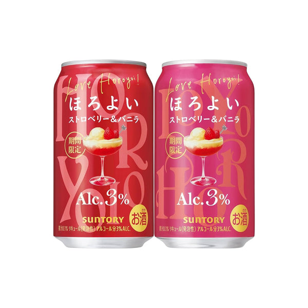 Canette de cocktail alcoolisé japonais Suntory Horoyoi saveur fraise et vanille 350ml.
