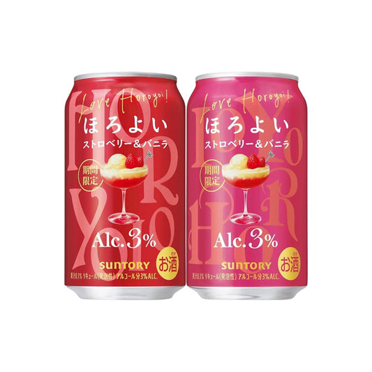 Canette de cocktail alcoolisé japonais Suntory Horoyoi saveur fraise et vanille 350ml.