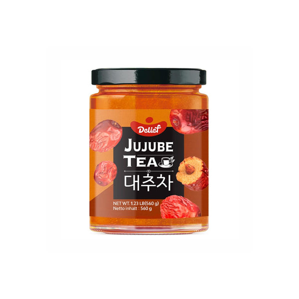 Pot de thé de jujube coréen DELIEF avec morceaux de fruits.