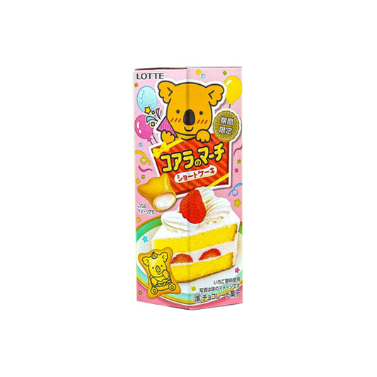 Boîte hexagonale illustrée de biscuits japonais Lotte Koala's March saveur gâteau shortcake à la fraise .
