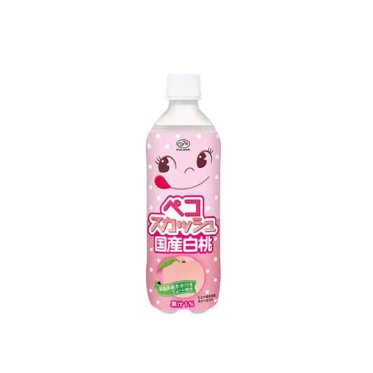 Bouteille de soda japonais Fujiya Peco-chan Squash saveur pêche.