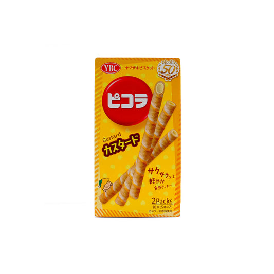 Paquet de pailles biscuitées croustillantes japonaises YBC Picola fourrées à la crème pâtissière custard