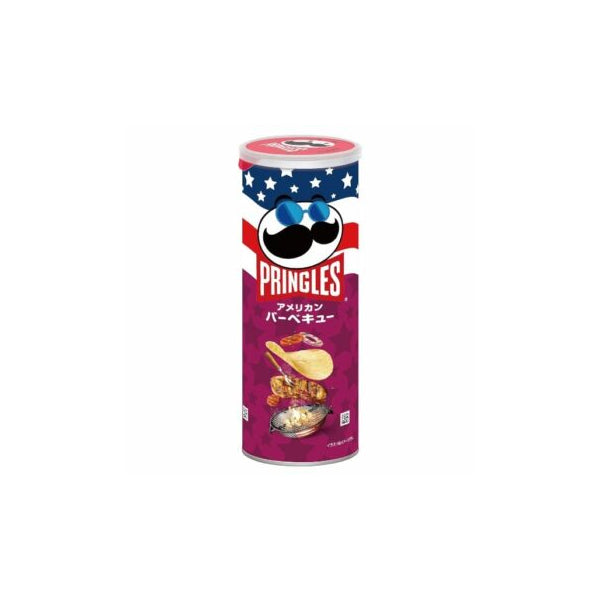 Tube de chips de pomme de terre japonaises Kellogg's Pringles American BBQ saveur sauce barbecue.