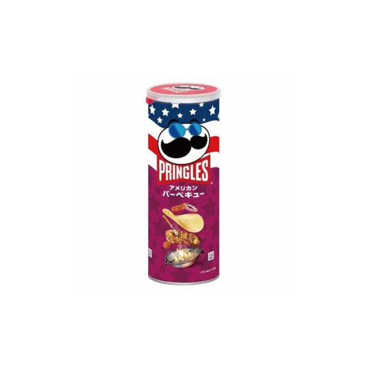 Tube de chips de pomme de terre japonaises Kellogg's Pringles American BBQ saveur sauce barbecue.