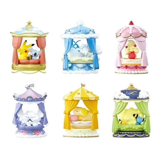 Diorama miniature Pokemon Nighty Night avec des Pokémon dormant dans des décors de nuit.