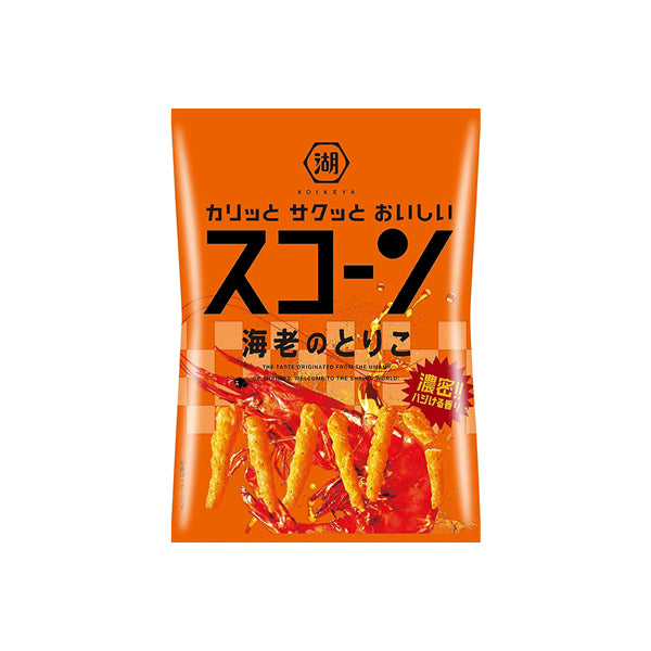 Sachet de snacks soufflés japonais au maïs Koikeya Scorn saveur crevette intense et fruits de mer