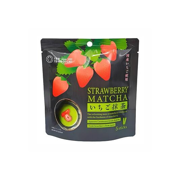 Boîte de Tsuboichi Strawberry Matcha contenant 5 sticks de préparation de thé vert japonais à la fraise.