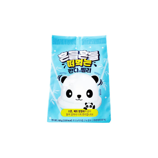 Gelée japonaise Wobbly Panda Jelly saveur raisin dans son contenant en forme de panda.